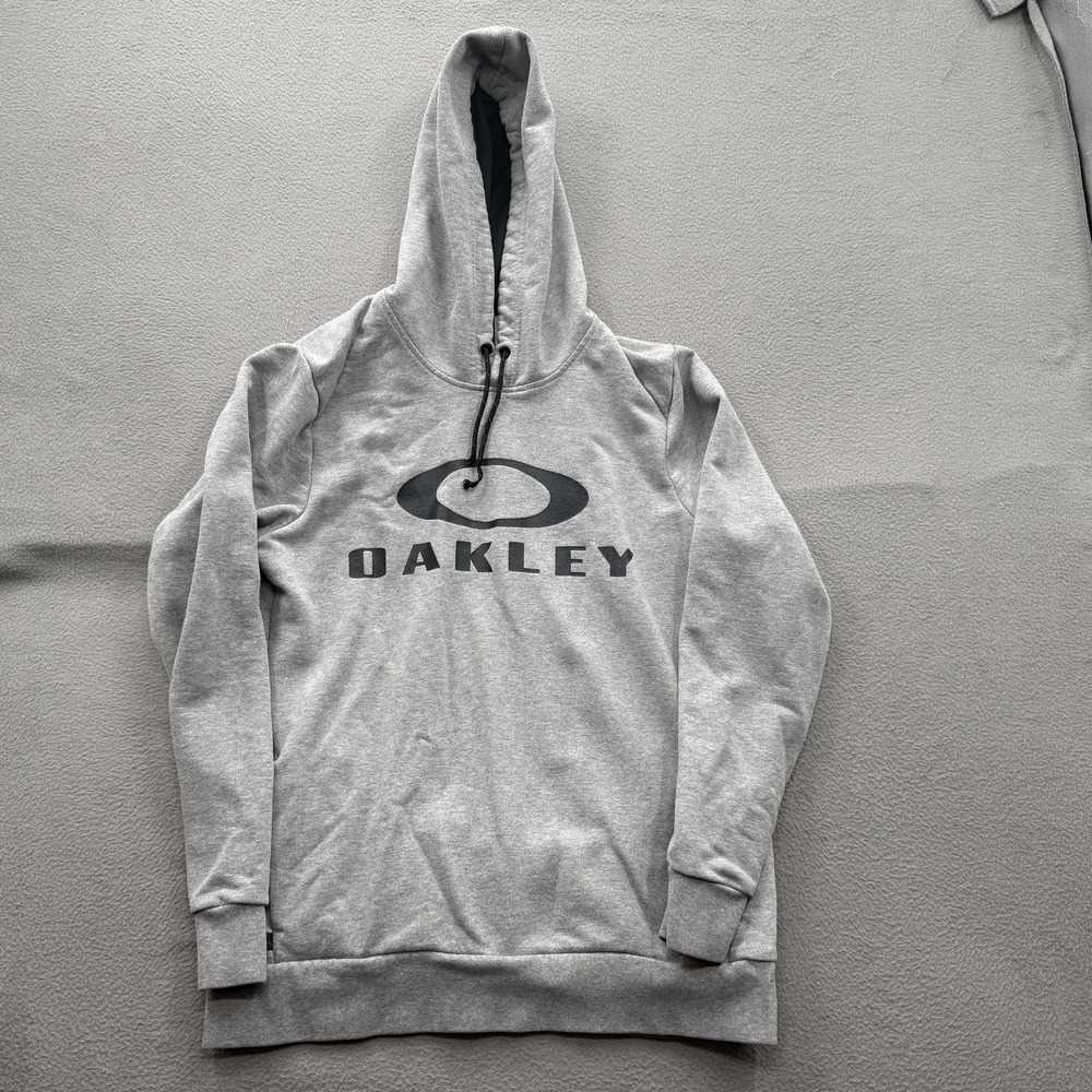 Oakley Hoodie Mens Medium Gray Pullover Fleece Sweatshirt Logo Graphic Pockets